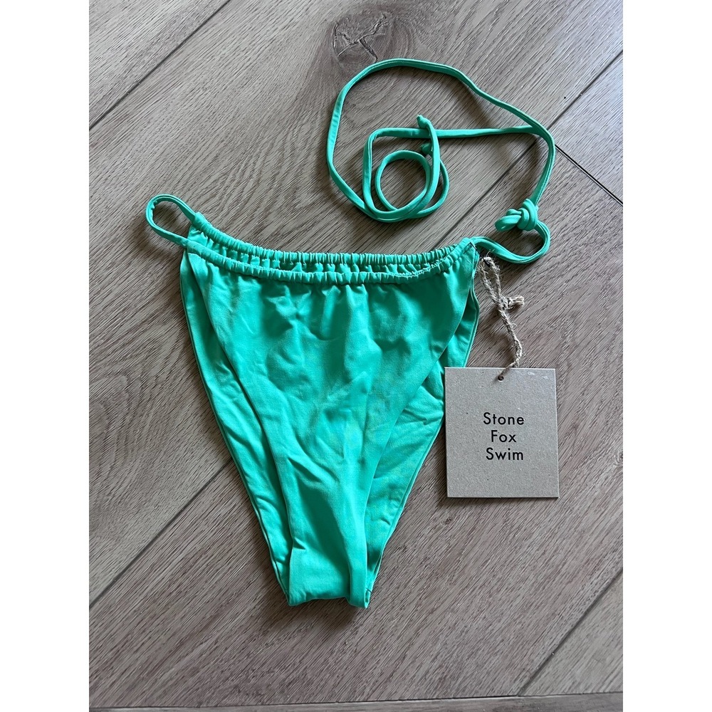 Stone Fox Swim River Bikini Bottoms Apple Mint Green High Cut Thong Size L - Picture 4 of 9